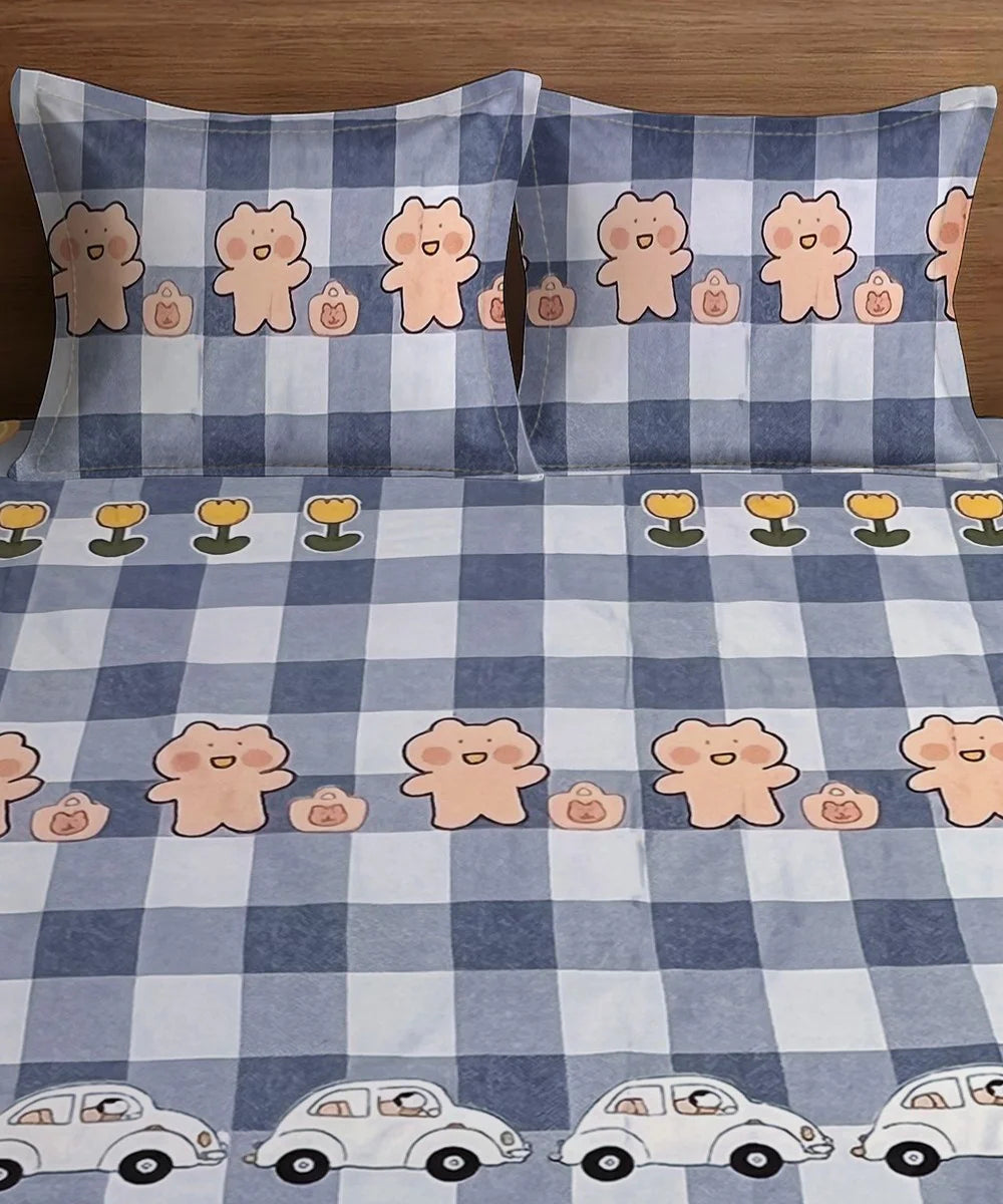 Cute Kids Kids Flat Bedsheet With Pillow Covers