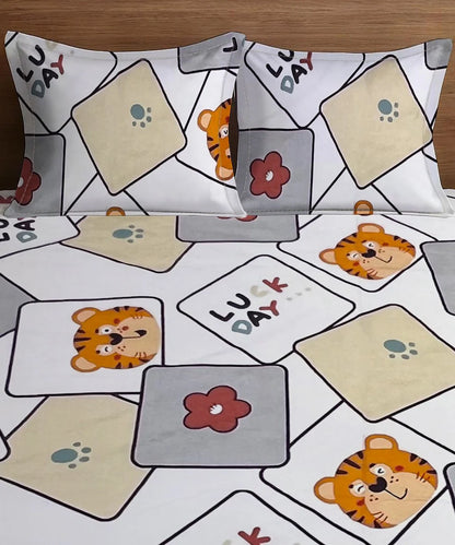 Little Cub Kids Flat Bedsheet With Pillow Covers