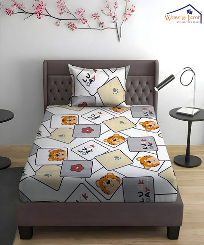 Little Cub Kids Flat Bedsheet With Pillow Covers
