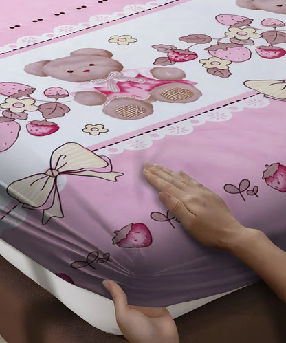 Teddy Blossom Kids Flat Bedsheet With Pillow Covers