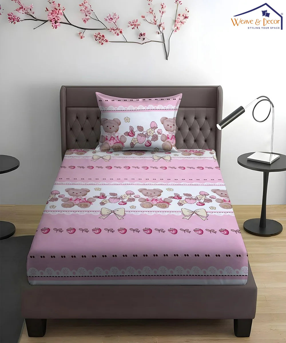 Teddy Blossom Kids Flat Bedsheet With Pillow Covers