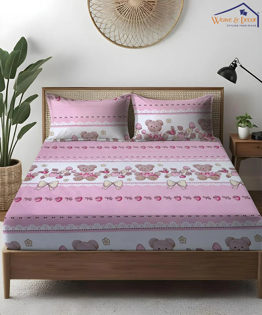 Teddy Blossom Kids Flat Bedsheet With Pillow Covers