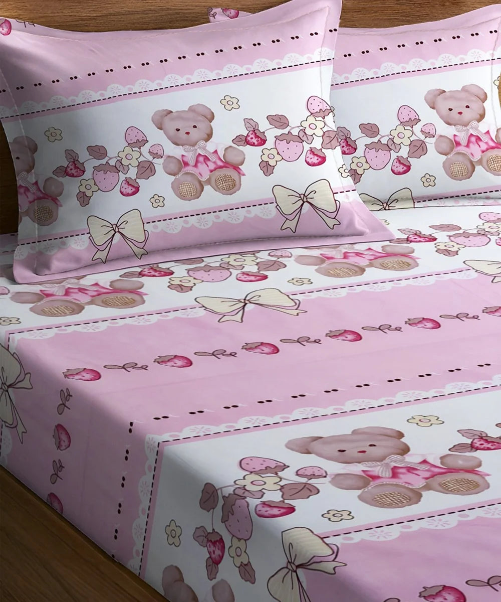 Teddy Blossom Kids Flat Bedsheet With Pillow Covers