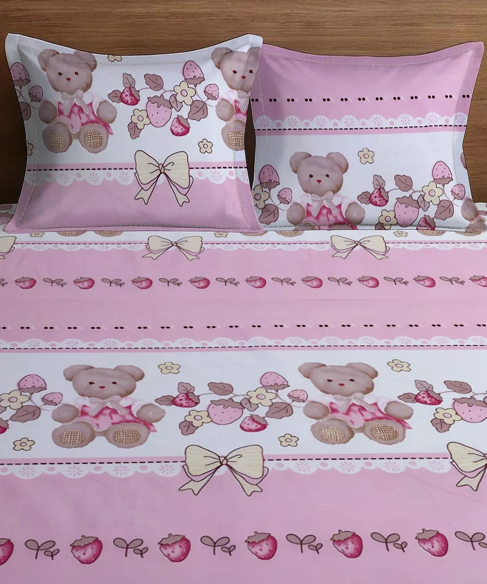 Teddy Blossom Kids Flat Bedsheet With Pillow Covers