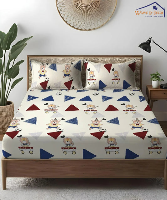 Teddy Football Kids Flat Bedsheet With Pillow Covers