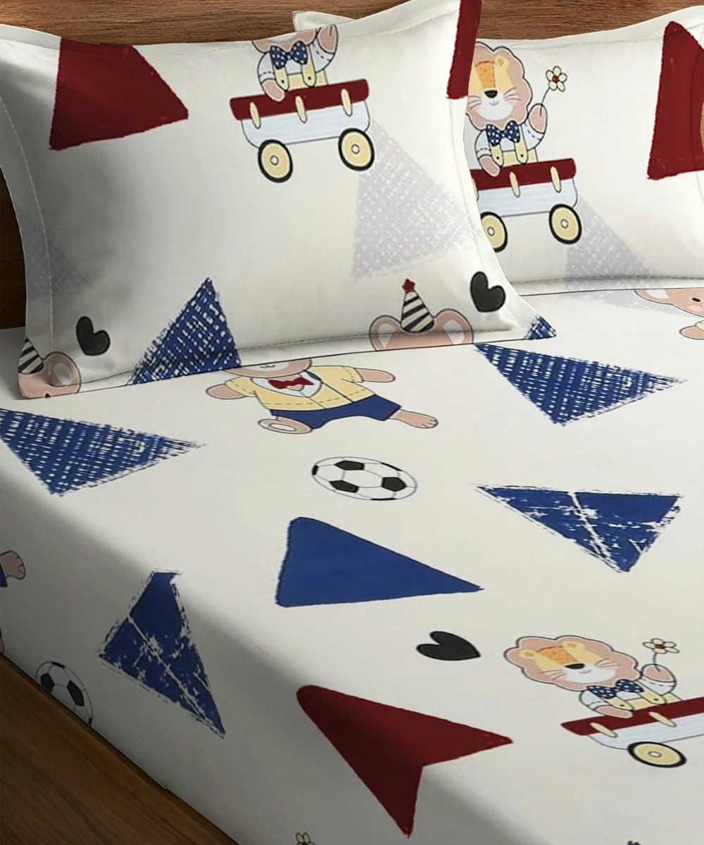 Teddy Football Kids Flat Bedsheet With Pillow Covers