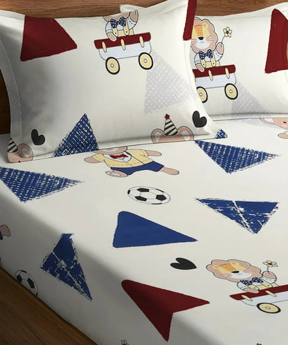 Teddy Football Kids Flat Bedsheet With Pillow Covers