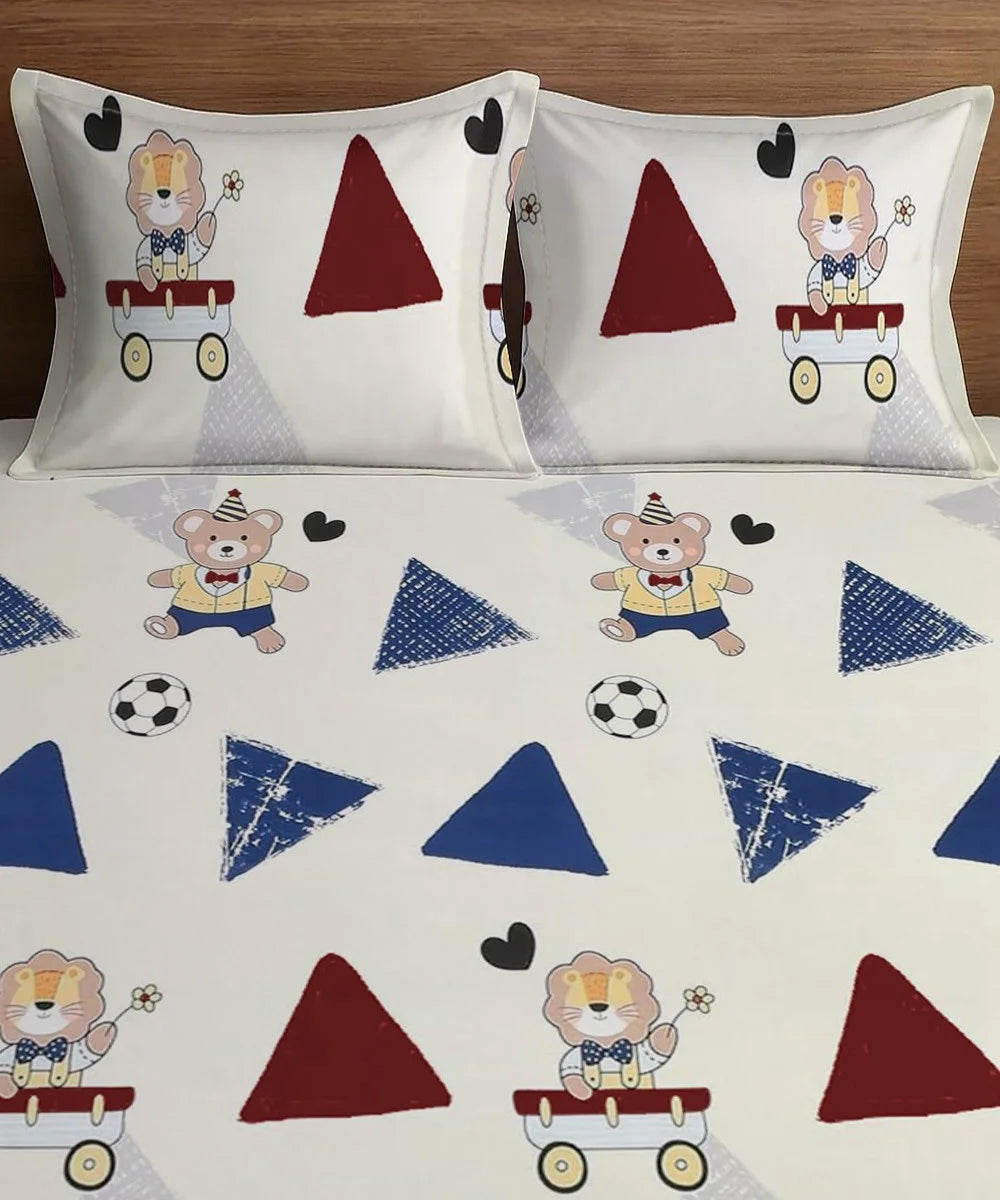 Teddy Football Kids Flat Bedsheet With Pillow Covers