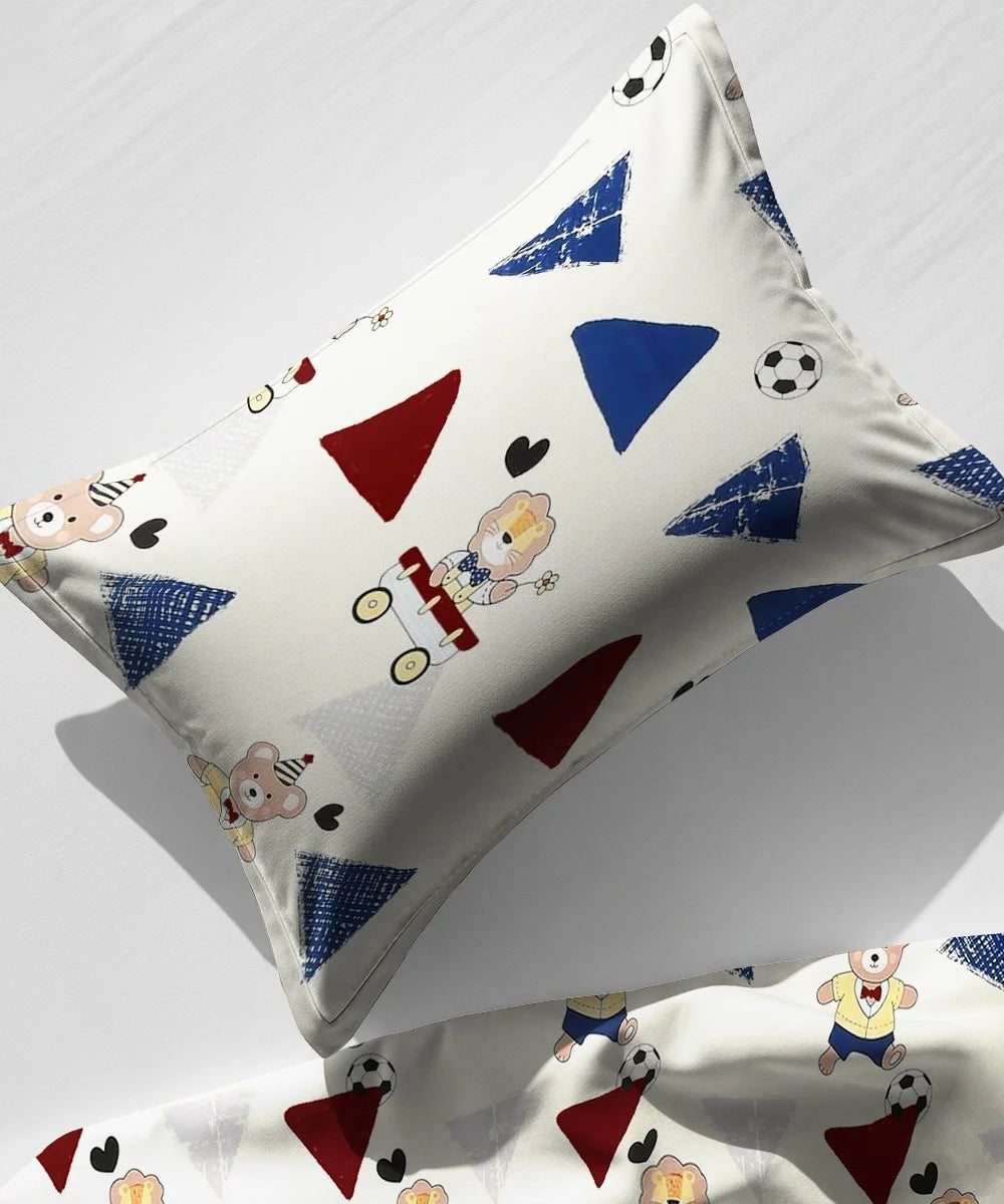 Teddy Football Kids Flat Bedsheet With Pillow Covers