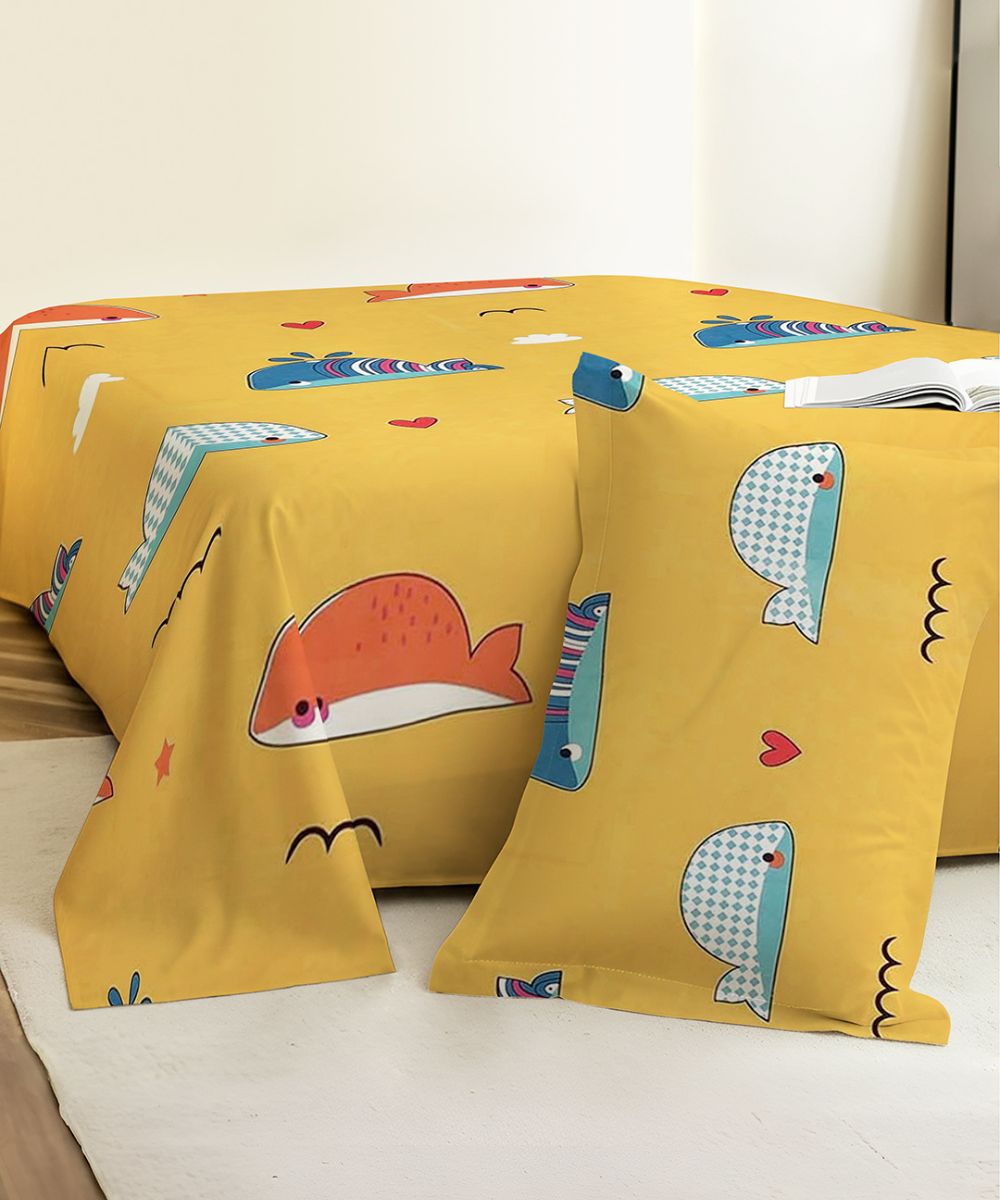 Little Ocean Buddies Kids Flat Bedsheet With Pillow Covers