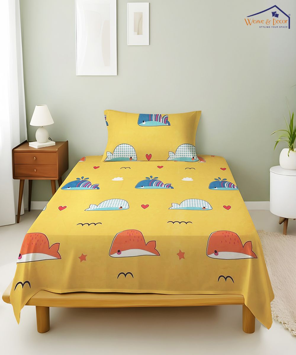 Little Ocean Buddies Kids Flat Bedsheet With Pillow Covers