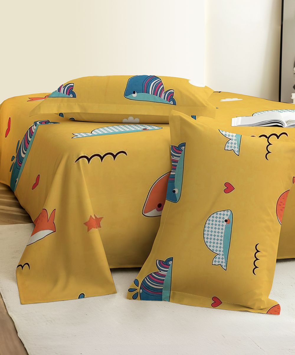 Little Ocean Buddies Kids Flat Bedsheet With Pillow Covers