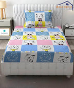 Furry Playmates Kids Flat Bedsheet With Pillow Covers