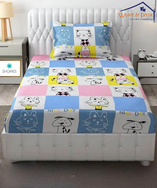 Furry Playmates Kids Flat Bedsheet With Pillow Covers