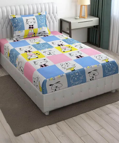 Furry Playmates Kids Flat Bedsheet With Pillow Covers