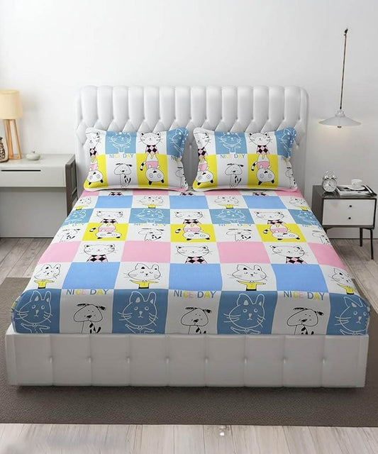 Furry Playmates Kids Flat Bedsheet With Pillow Covers