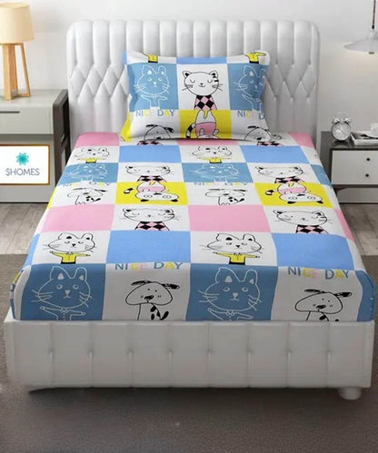 Furry Playmates Single Bedsheet With 1 Pillow Cover