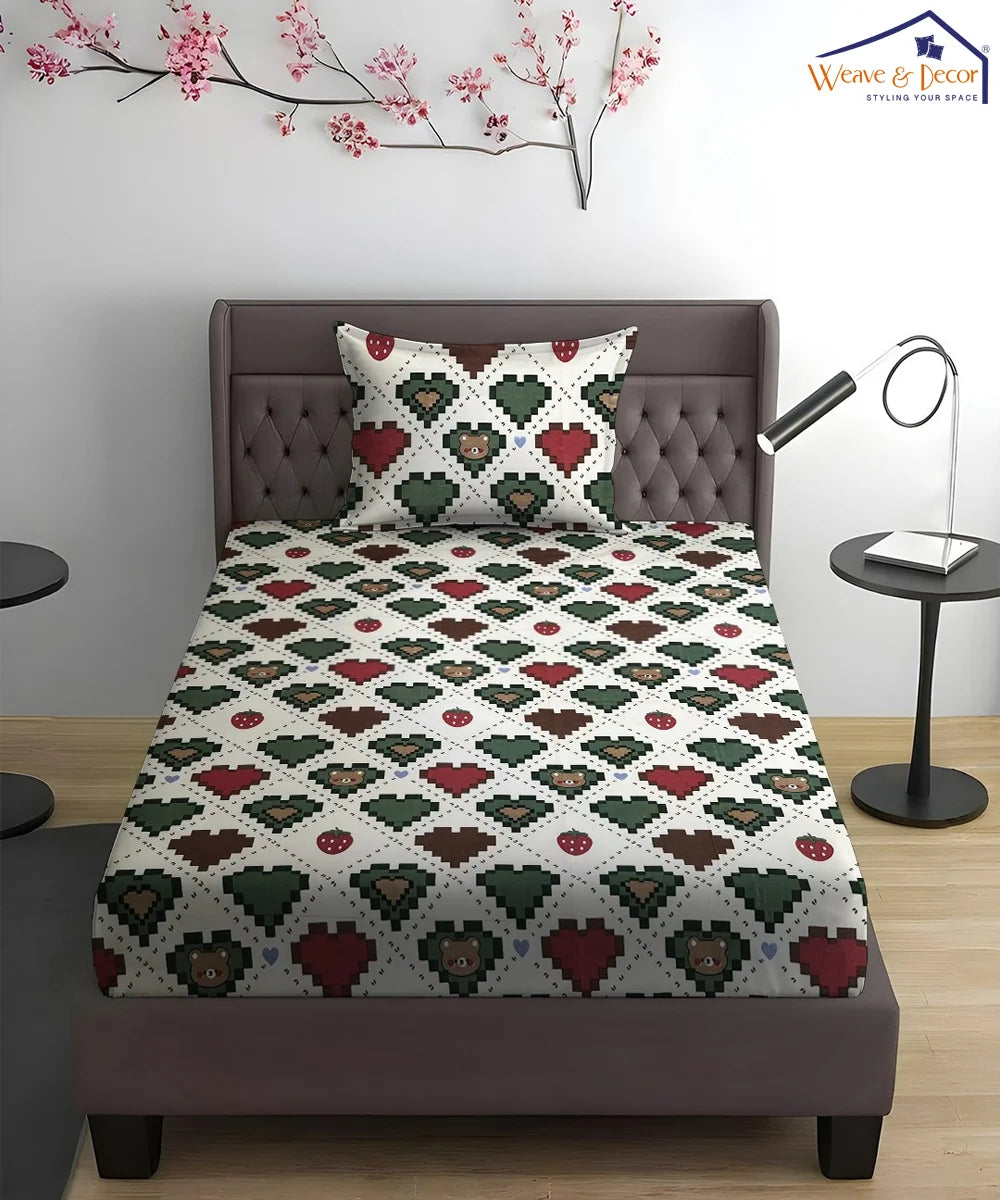 Retro Heartland Printed Kids Single Bedsheet With 1 Pillow Cover