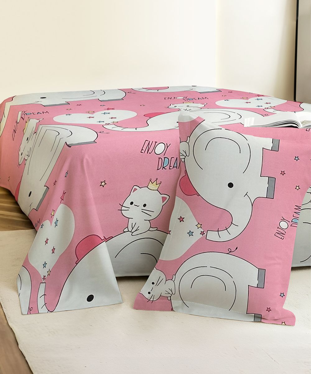 Pink Parade Dreams Kids Flat Bedsheet With Pillow Covers