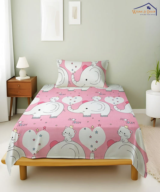 Pink Parade Dreams Kids Flat Bedsheet With Pillow Covers