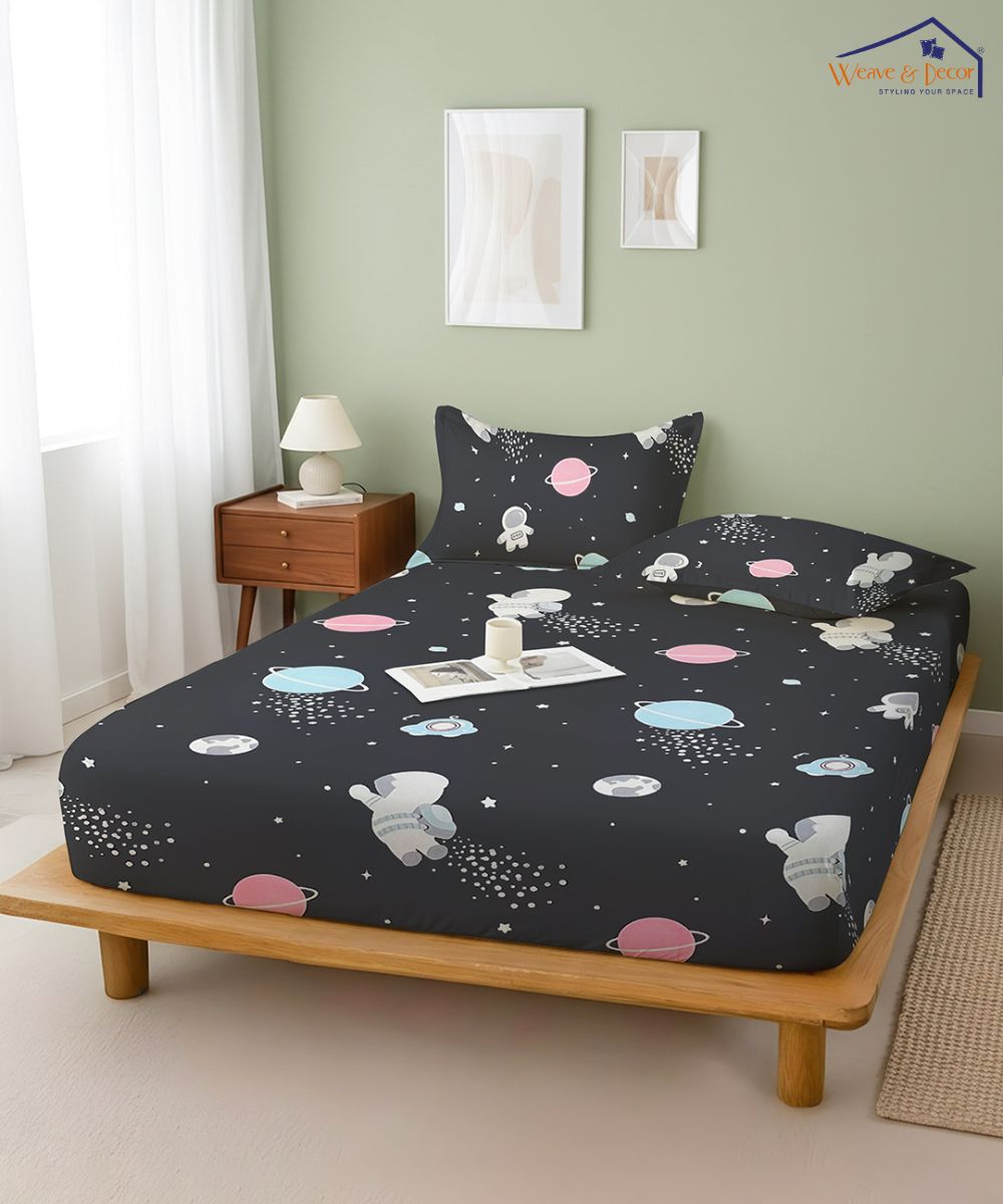 Galactic Dreams  Kids Flat Bedsheet With Pillow Covers
