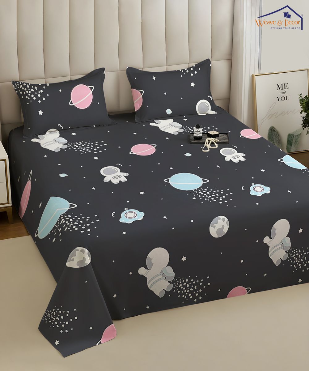 Galactic Dreams  Kids Flat Bedsheet With Pillow Covers