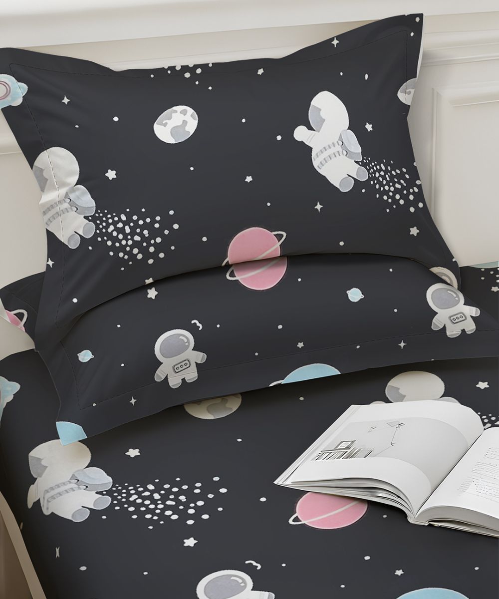 Galactic Dreams  Kids Flat Bedsheet With Pillow Covers