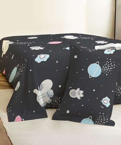 Galactic Dreams  Kids Flat Bedsheet With Pillow Covers