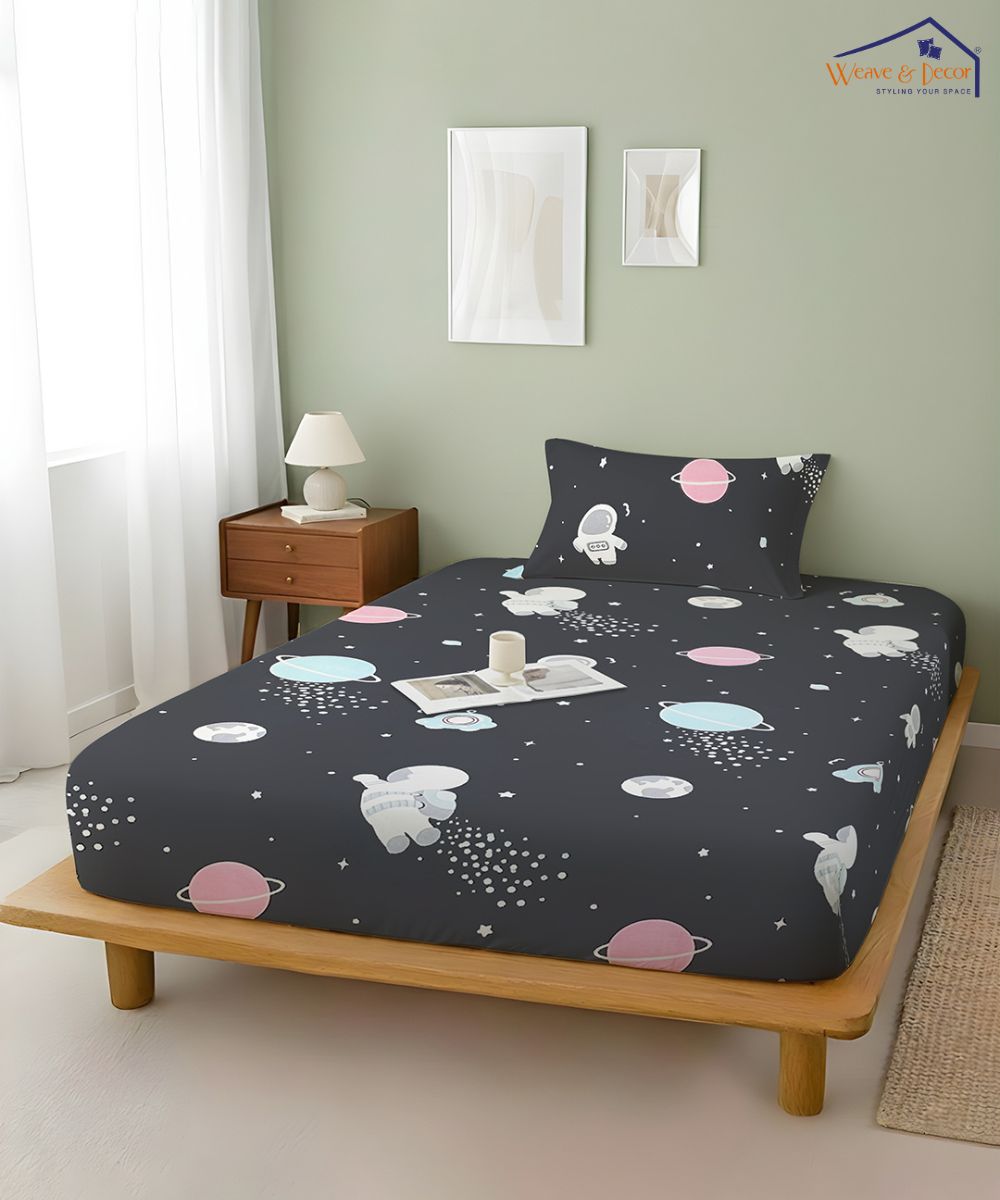 Galactic Dreams  Kids Flat Bedsheet With Pillow Covers