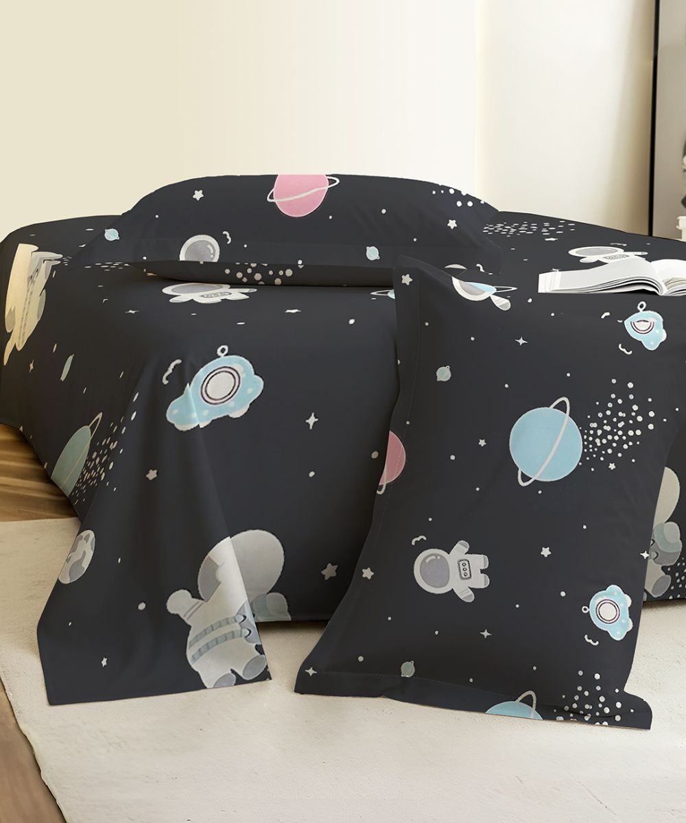 Galactic Dreams  Kids Flat Bedsheet With Pillow Covers