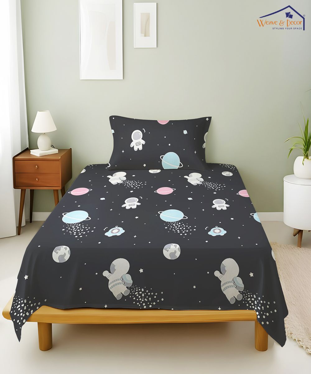 Galactic Dreams  Kids Flat Bedsheet With Pillow Covers