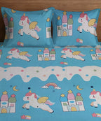 Unicorn Dreamland Sky Kids Flat Bedsheet With Pillow Covers