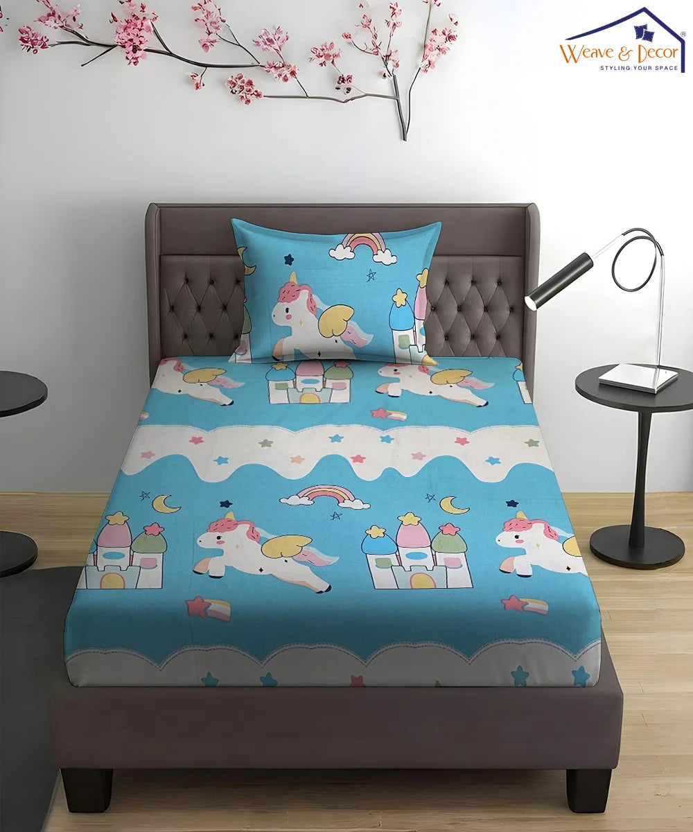 Unicorn Dreamland Sky Kids Flat Bedsheet With Pillow Covers