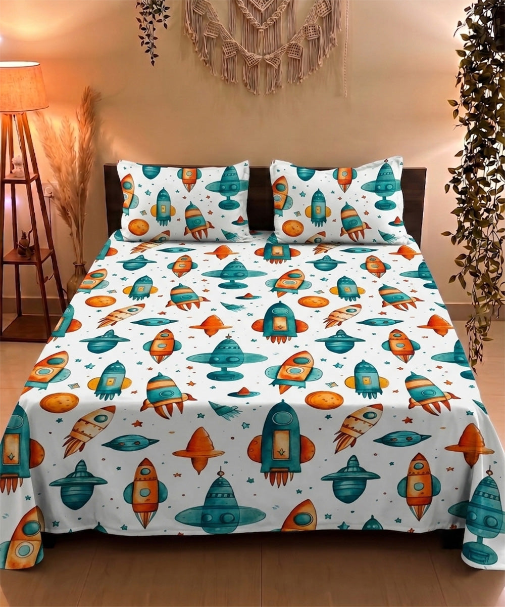 Milkyway Rocket Kids Flat Double Bedsheet With 2 Pillow Covers