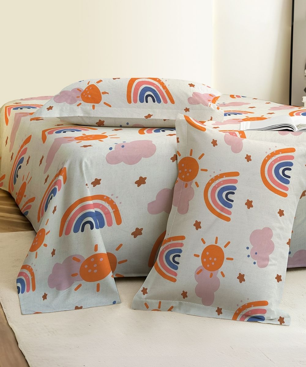 Rainbow Sunshine Dream Kids Bedsheet With Pillow Covers