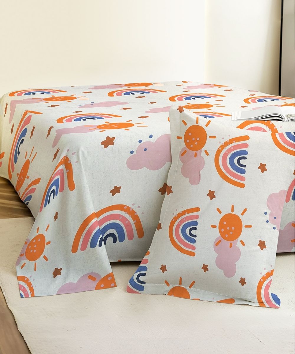 Rainbow Sunshine Dream Kids Bedsheet With Pillow Covers