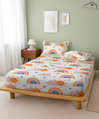 Rainbow Sunshine Dream Kids Bedsheet With Pillow Covers