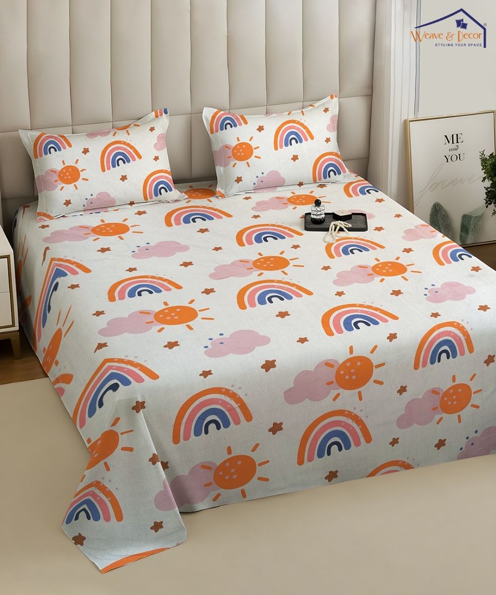 Rainbow Sunshine Dream Kids Bedsheet With Pillow Covers