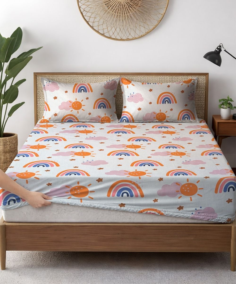 Rainbow Sunshine Dream Kids Bedsheet With Pillow Covers