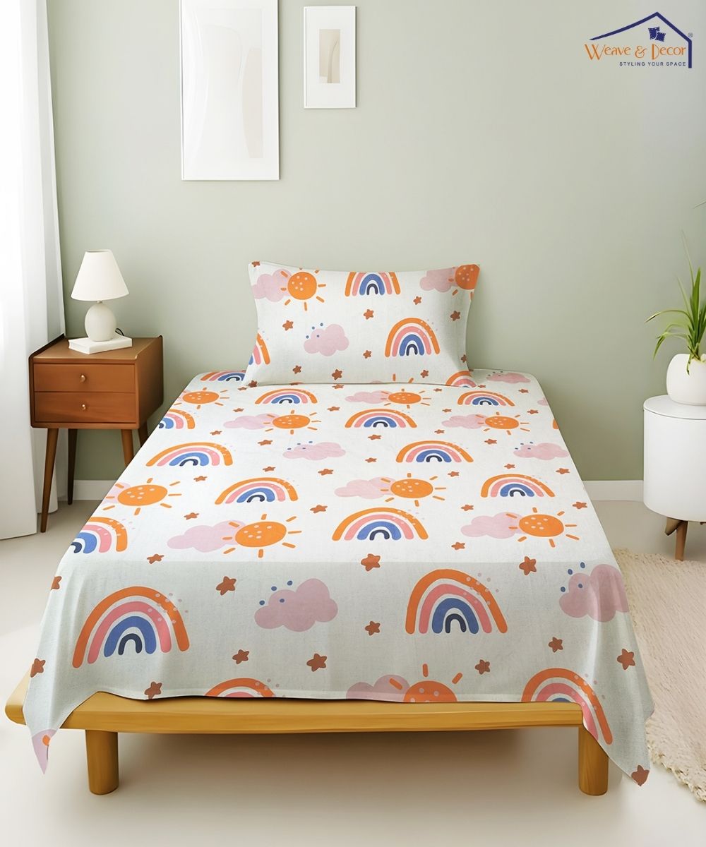 Rainbow Sunshine Dream Kids Bedsheet With Pillow Covers