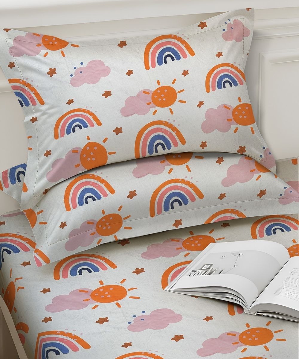 Rainbow Sunshine Dream Kids Bedsheet With Pillow Covers