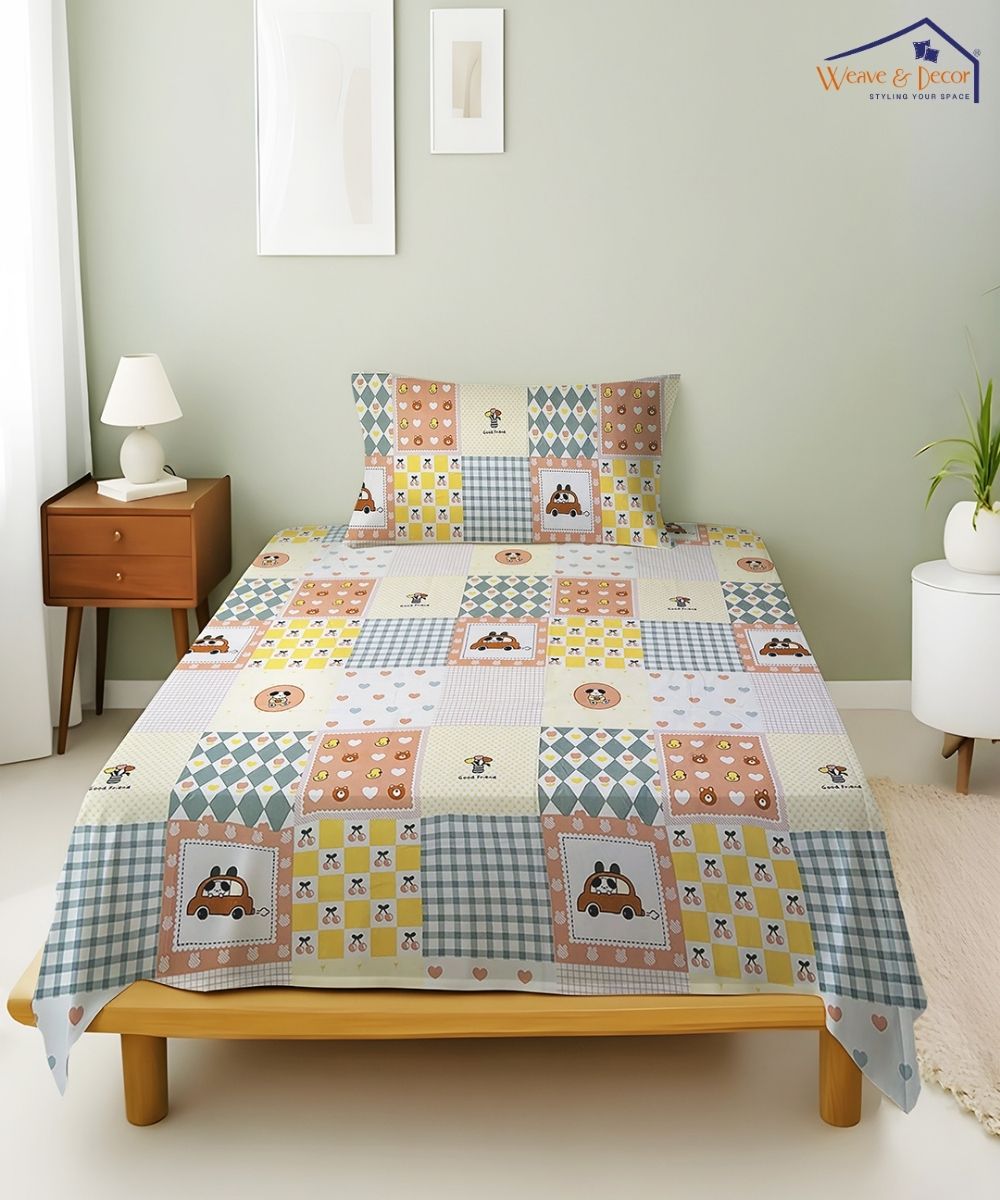 Sweet Bear Dreams Kids Bedsheet With Pillow Covers