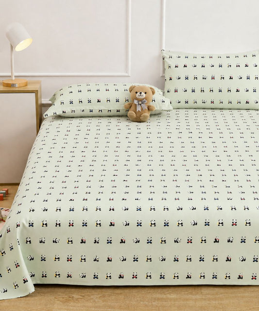 Cute Panda Print Kids Bedsheet With Pillow Covers