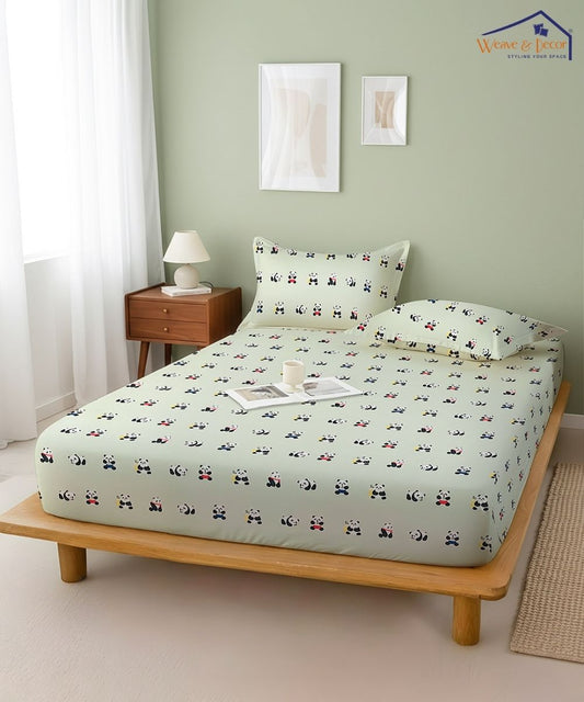 Cute Panda Print Kids Bedsheet With Pillow Covers