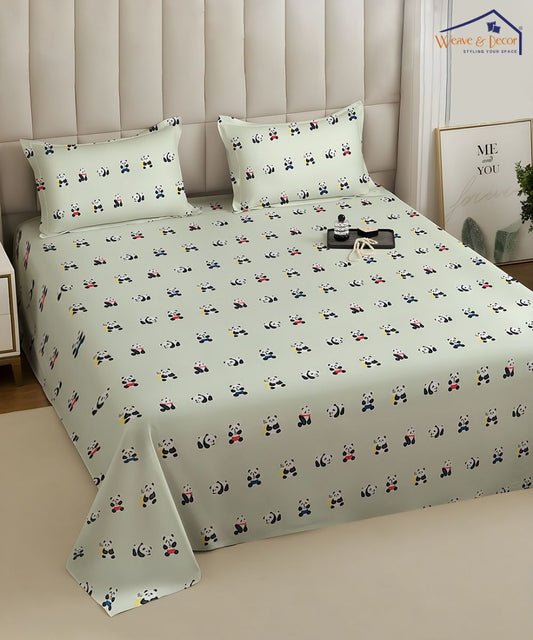 Cute Panda Print Kids Bedsheet With Pillow Covers