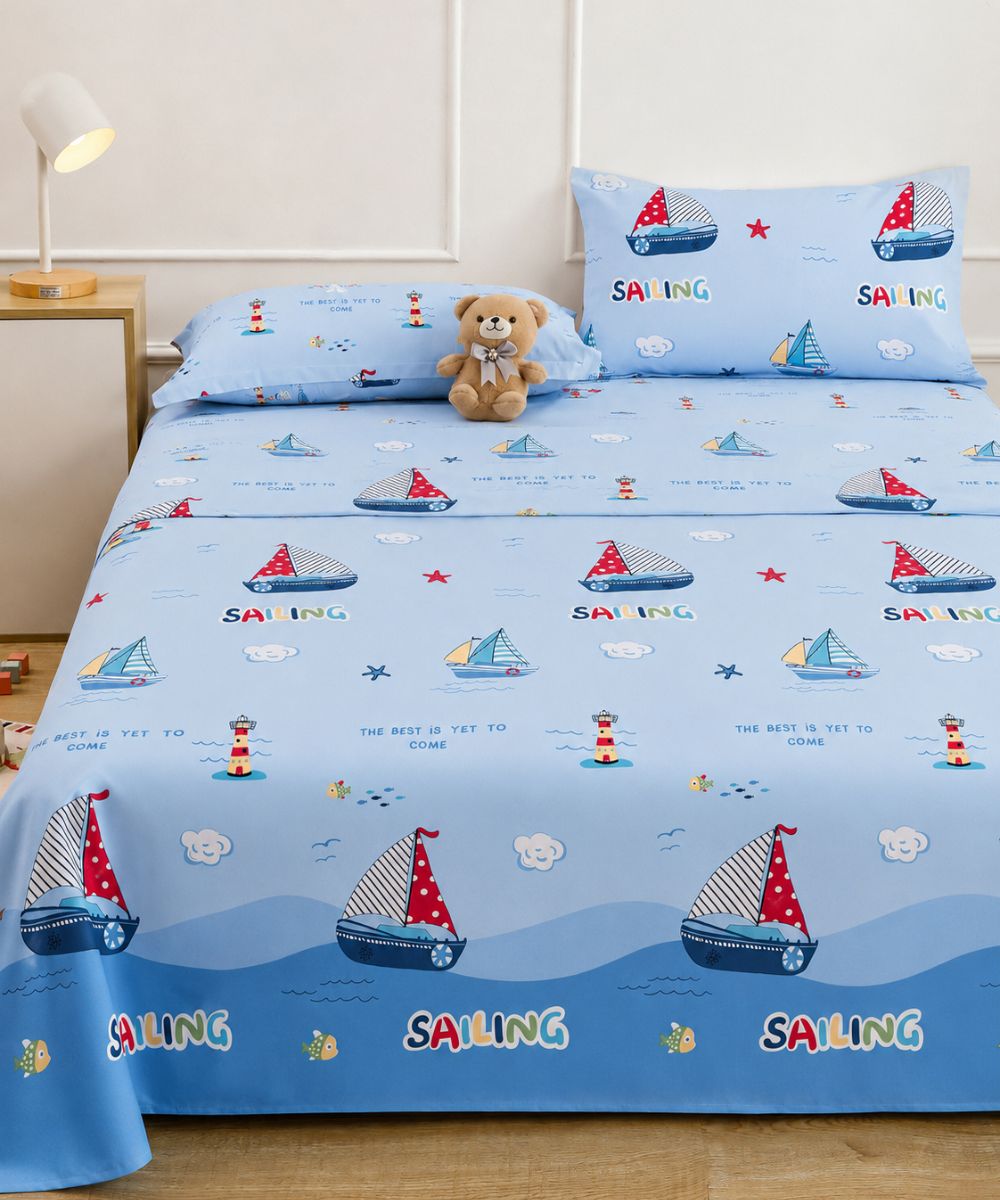 Little Sailor Kids Bedsheet With Pillow Covers