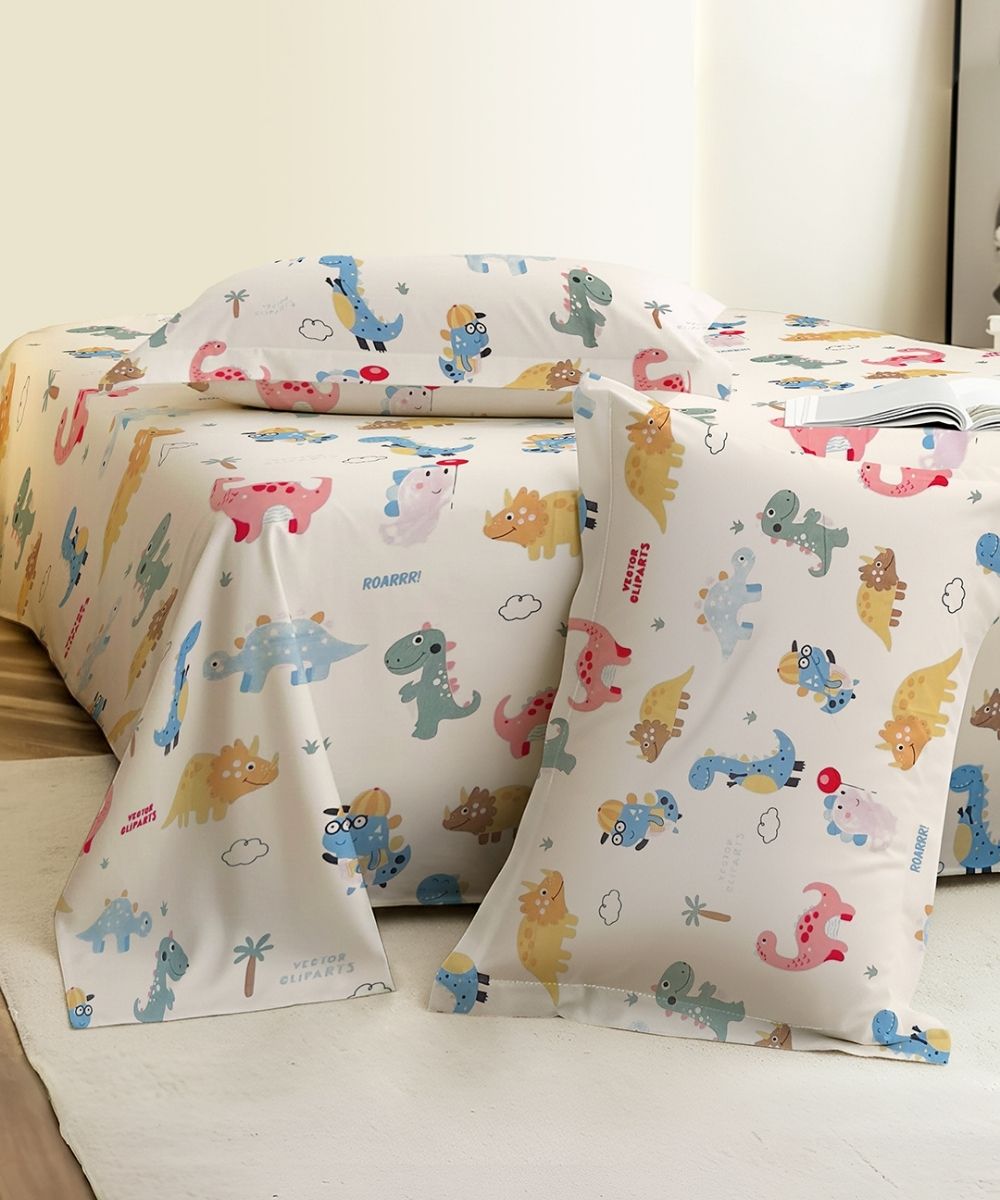 Jurassic Fun Kids Bedsheet With Pillow Covers