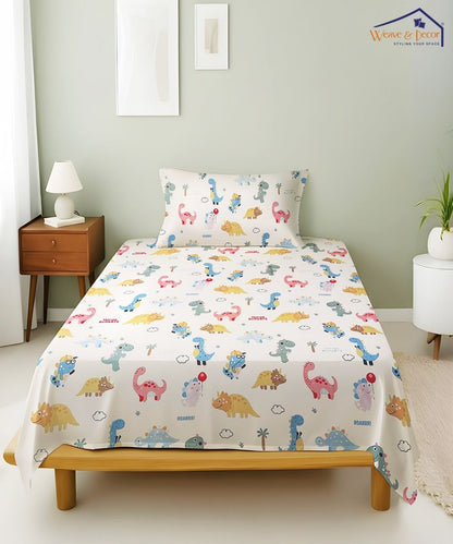 Jurassic Fun Kids Bedsheet With Pillow Covers