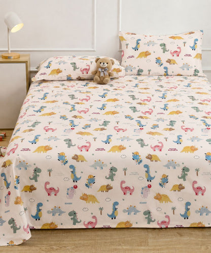 Jurassic Fun Kids Bedsheet With Pillow Covers