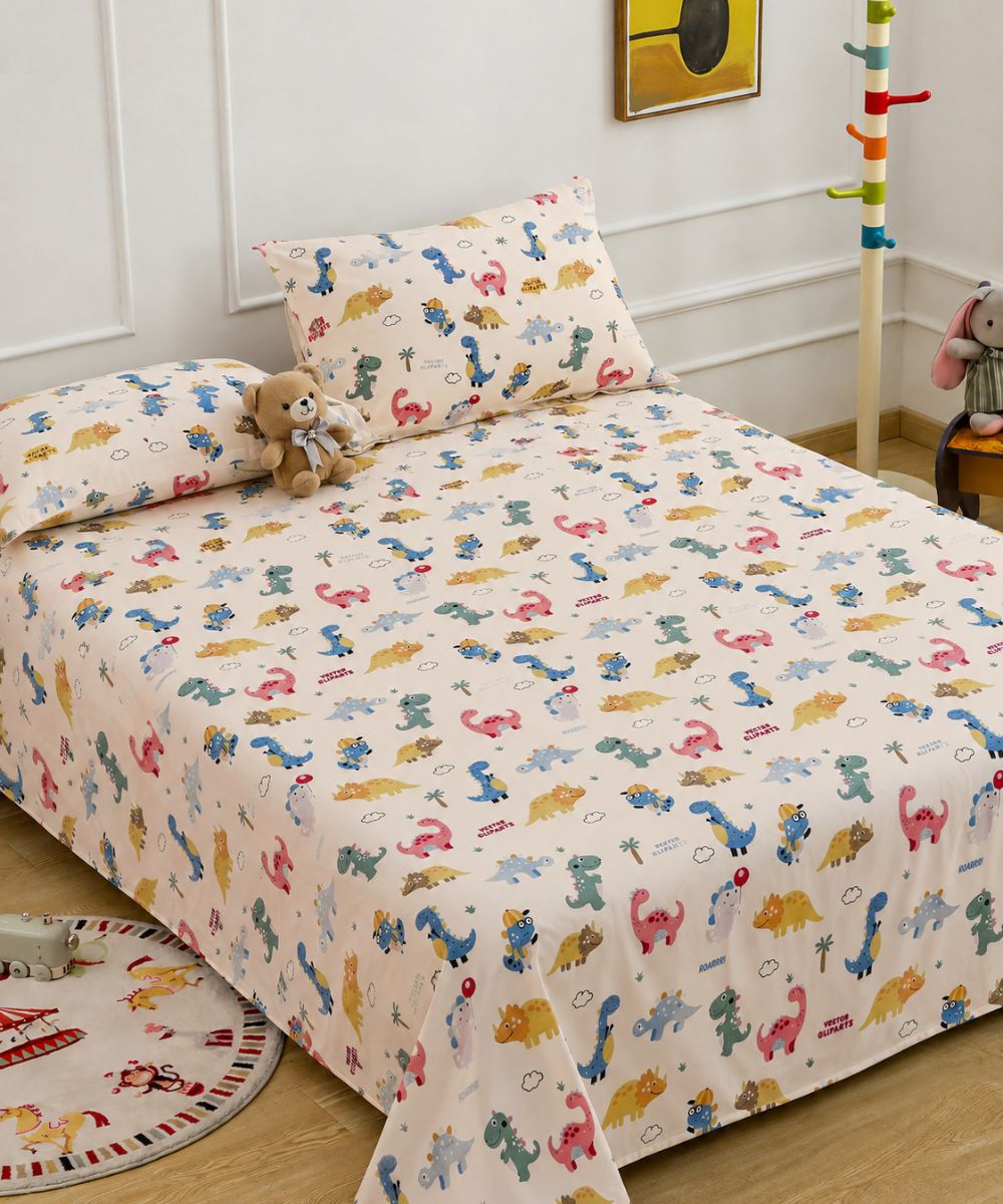 Jurassic Fun Kids Bedsheet With Pillow Covers